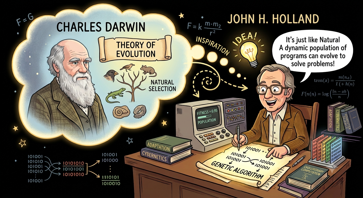 Darwin's theory of evolution inspiring Holland's genetic algorithms