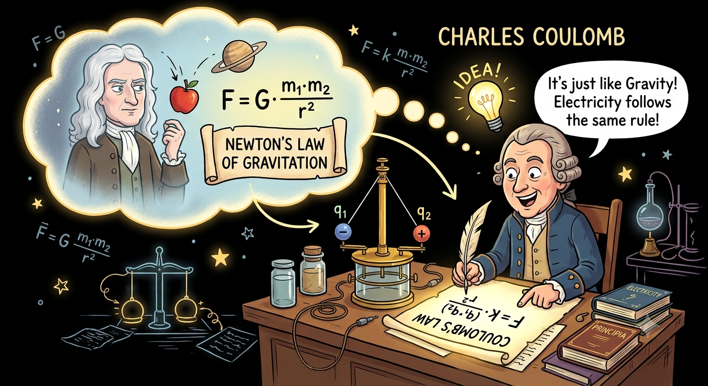 Newton's law of gravitation inspiring Coulomb's law of electrostatics
